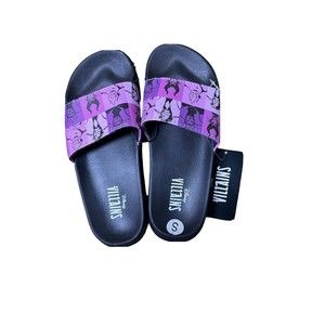 Disney Villians Grid Art Slide Sandals Youth Size Small Purple
